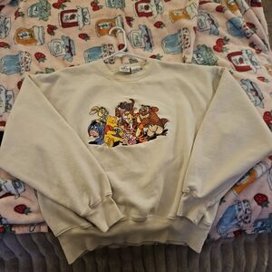 Disney Cream Sweater with Character Print With Miner Blue Staining
